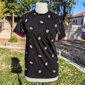 Free Planet Santa Head Allover Graphic Print Christmas Holiday S/S Shirt XS EUC